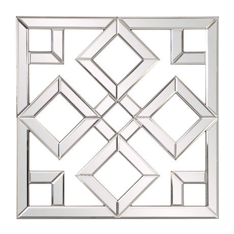 Moira Wall Mounted Interlocking Square Mirror with Geometric Shapes, Contemporary Decorative Bevelled Accent Piece for Entryway, Bathroom, Bedroom or Living Room, 20" x 20", Silver