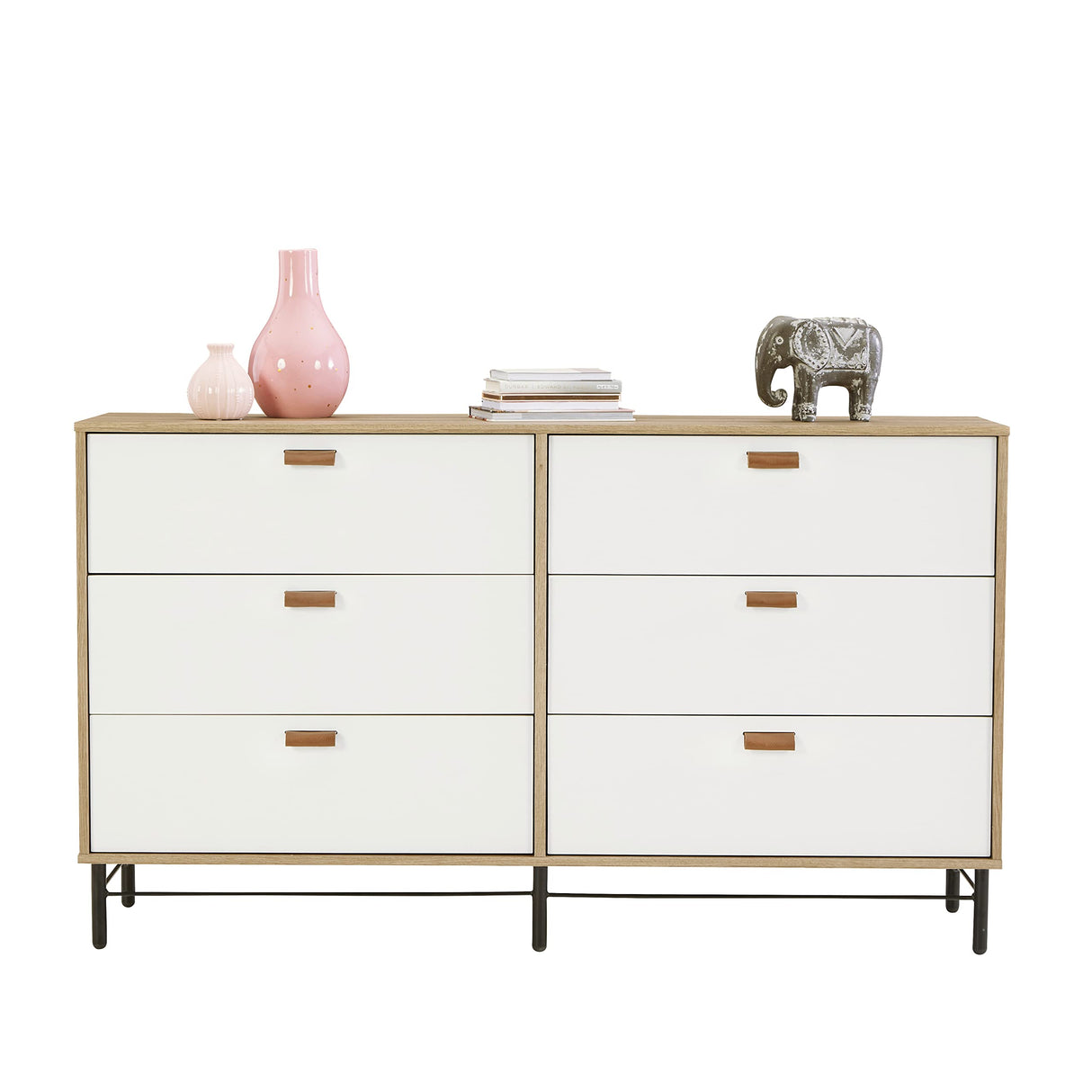 Anda Norr 6 Drawer Dresser, L: 60.04" x W: 15.75" x H: 35.04", Sky Oak Finish