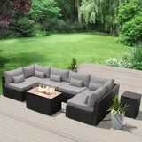 Sectional Sofa with Gas/Propane Fire Pit Table Outdoor Patio Furniture Sets