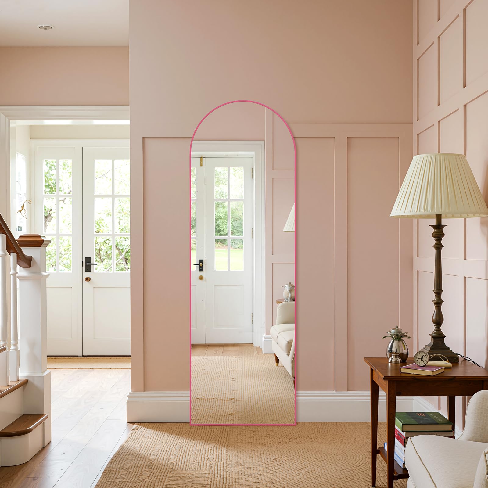 Arched Full Length Mirror 19x57 - Pink Aluminum Frame Floor Mirror
