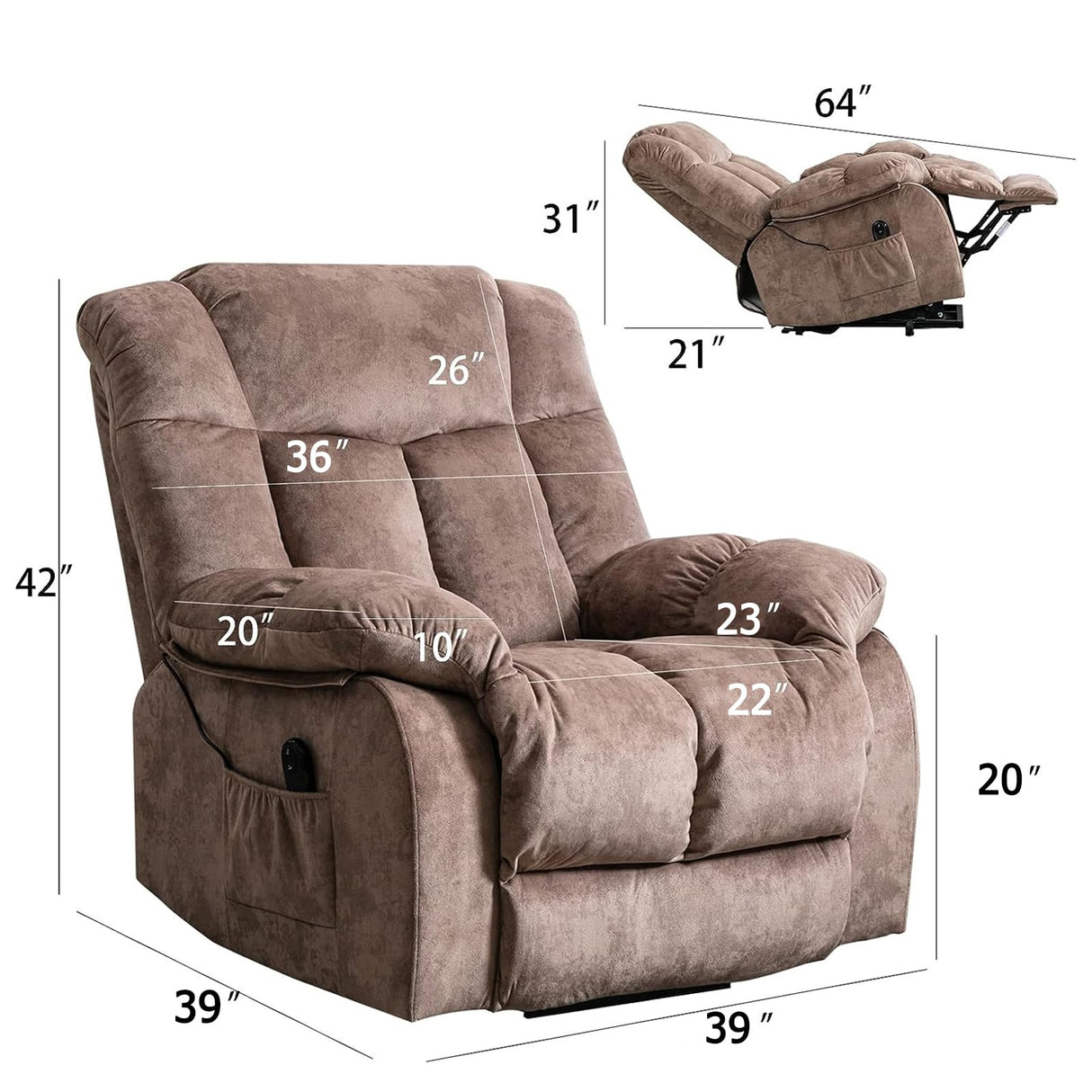 Power Lift Recliner Chair for Elderly- Heavy Duty and Safety Motion Reclining Mechanism-Antiskid Fabric Sofa Living Room Chair with Overstuffed Design, Camel