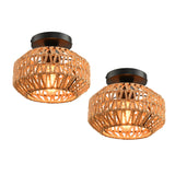 2 Pack Farmhouse Light Fixtures Ceiling Mount,Mini Rattan Boho Semi Flush Mount Ceiling