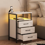 Nightstands Set of 2 with Charging Station, 3 Drawers Nightstands