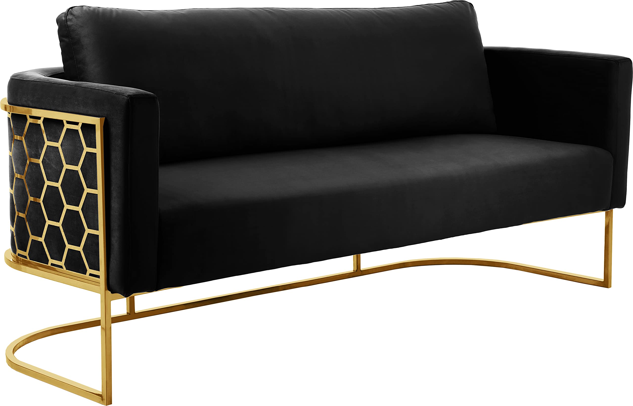 692Black-S Casa Collection Velvet Upholstered Sofa with Gold Iron Metal Design