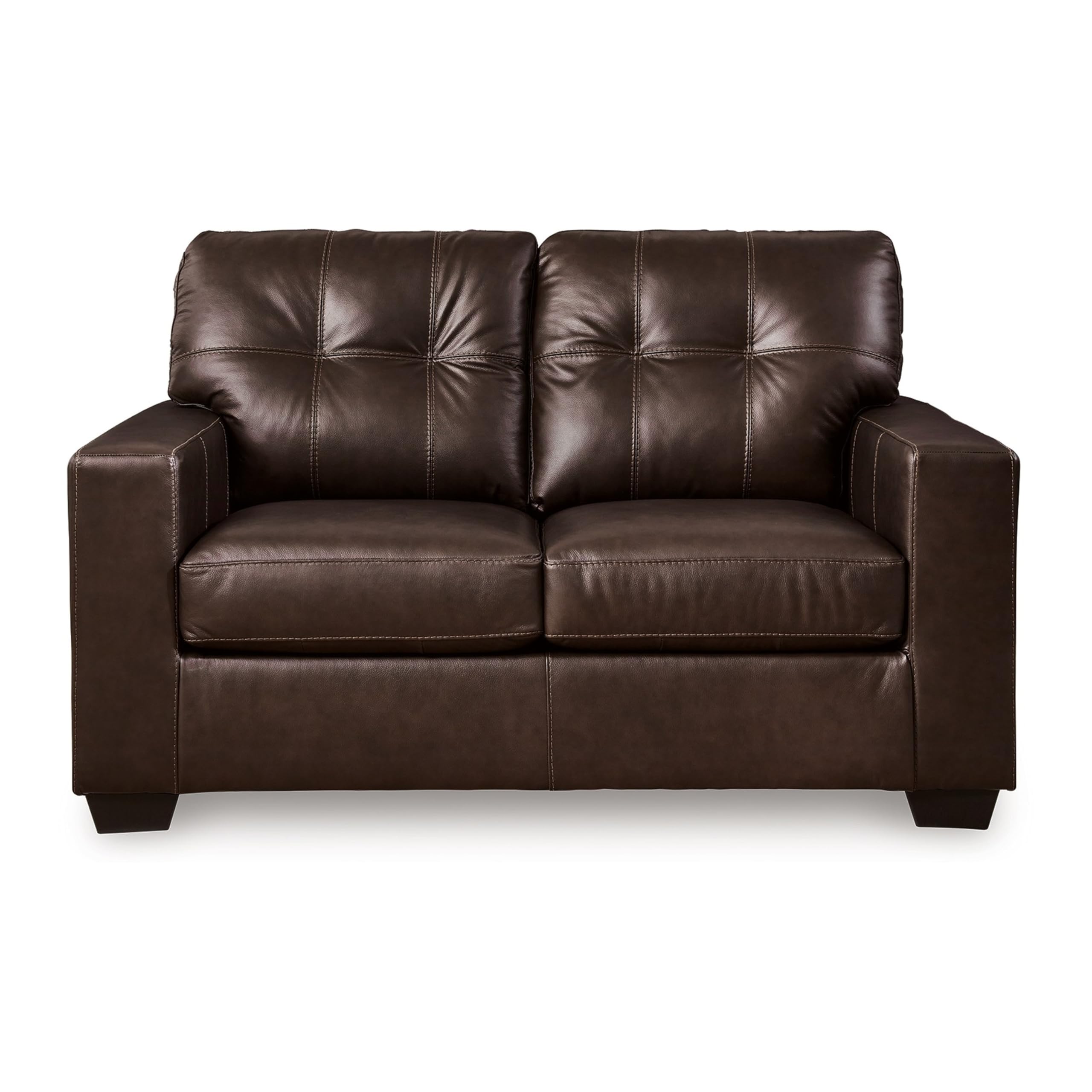 Orion Loveseat, Tufted Real and Faux Leather Seats, 62 Inch, Dark Brown and Black