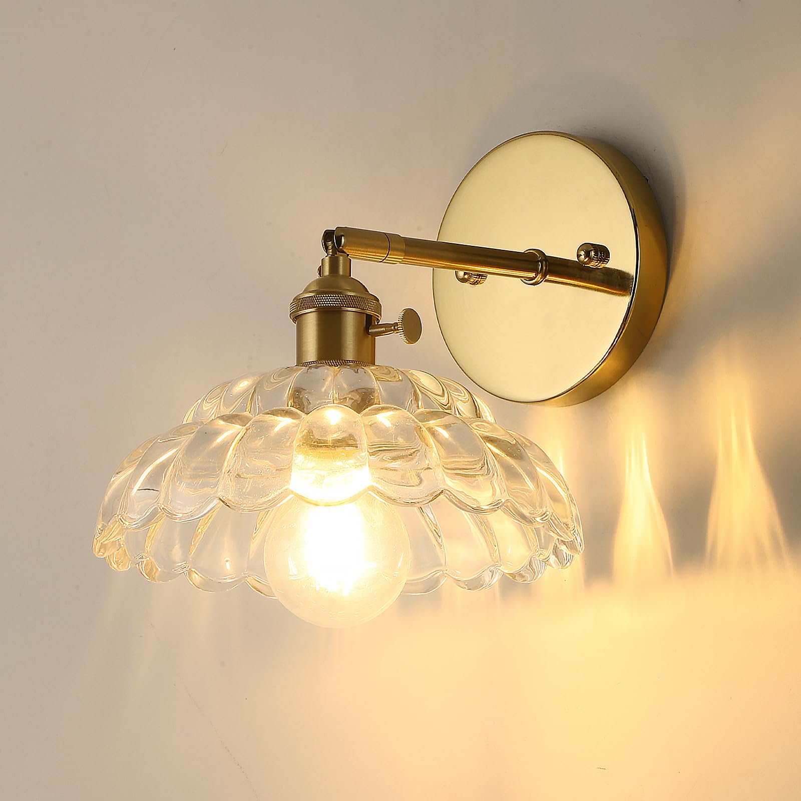 Vintage Wall Sconces with Petal Glass Lampshade, Switch Bathroom Wall Sconce Vanity Light for Mirror
