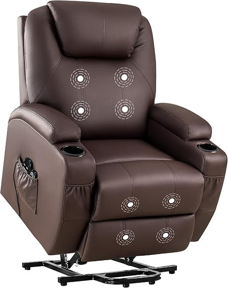 Rocker Recliner Chair with Massage for Elderly, Leather Adjustable 360°Swivel Rocking