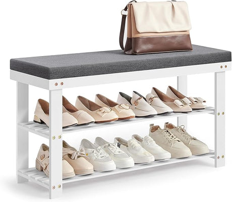 Bamboo Shoe Bench, 3-Tier Shoe Rack, Stable Shoe Organizer for Entryway, Living Room