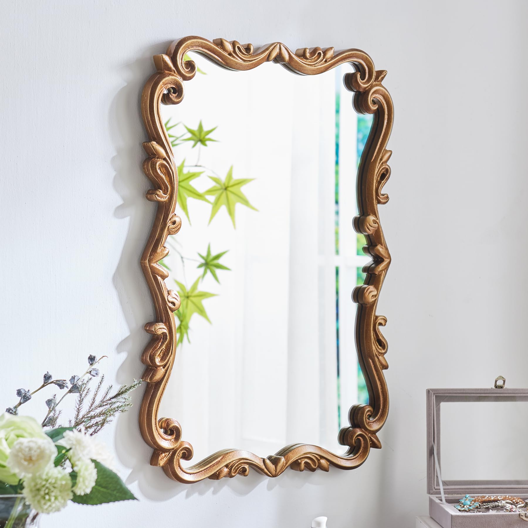 Vintage Gold Mirror for Bathroom Wood Frame Arched Wall Mirror