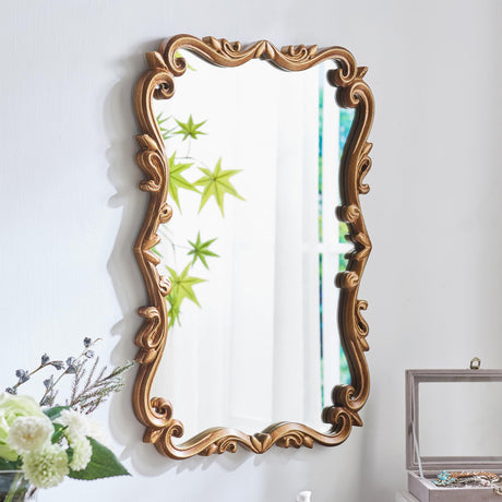 Vintage Gold Mirror for Bathroom Wood Frame Arched Wall Mirror