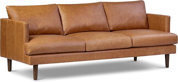 Canale 86" Sofa in Full-Grain Pure-Aniline Italian Leather in Cognac Tan