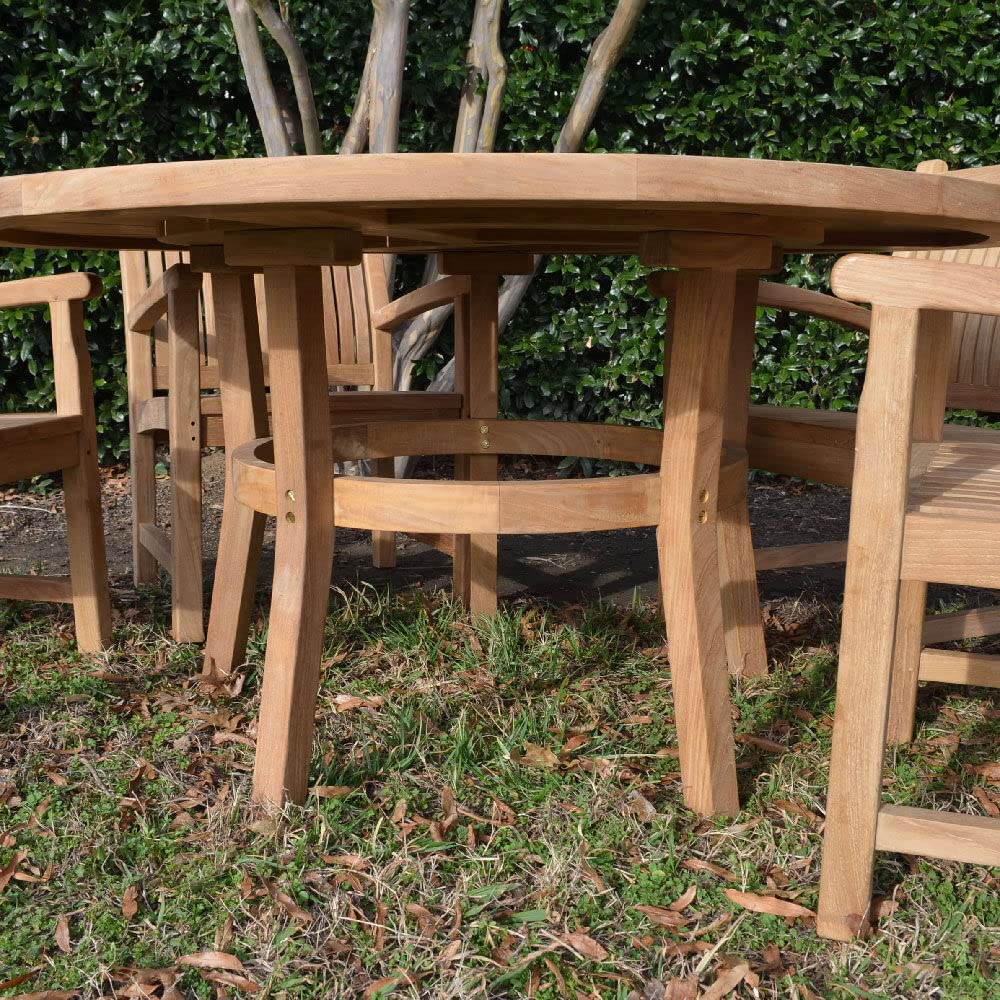 Ash & Ember Grade A Teak 59" Round Dining Table, Indoor Outdoor Solid Wood Patio