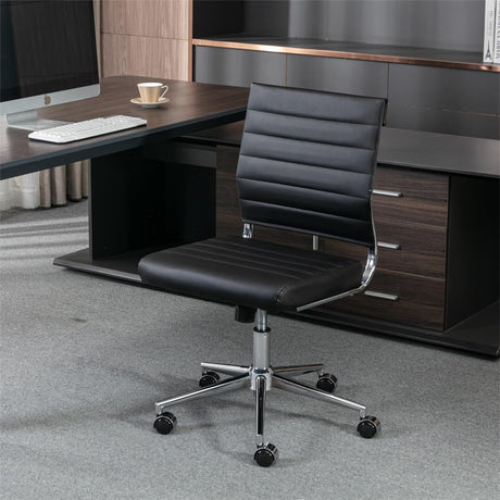 Armless Office Desk Chair, Mid Back Ergonomic Swivel Conference Room Chair