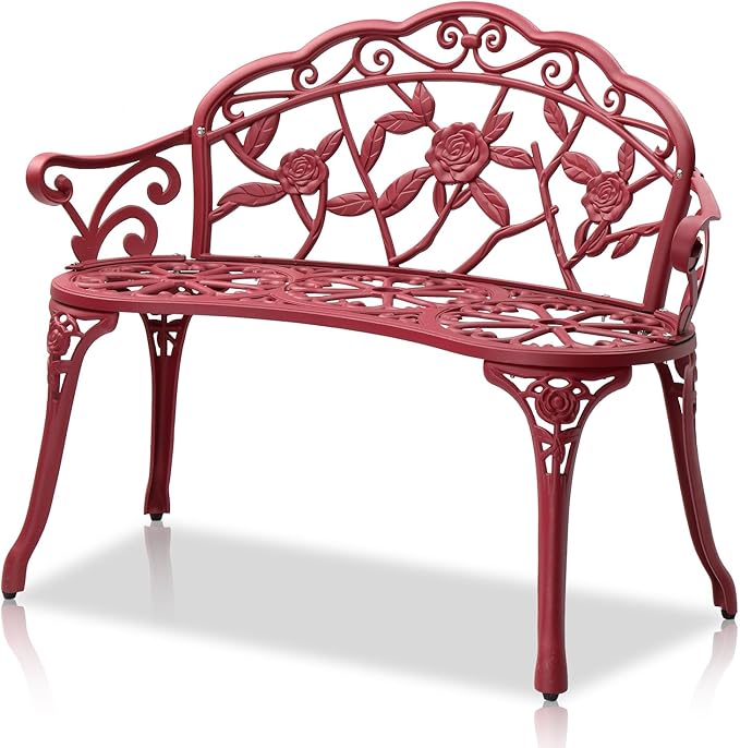 38.5" Patio Park Garden Outdoor Metal Rose Bench,Cast Iron Cast Aluminium Frame Antique Finish Chair
