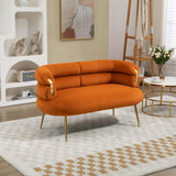 Modern Velvet Accent Loveseat Sofa, Upholstered Sofa Chair with Golden Metal Legs