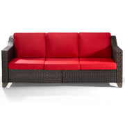 77'' Patio Sofa, All Weather Outdoor Rattan Wicker 3-Seat Sofa High Back Couch