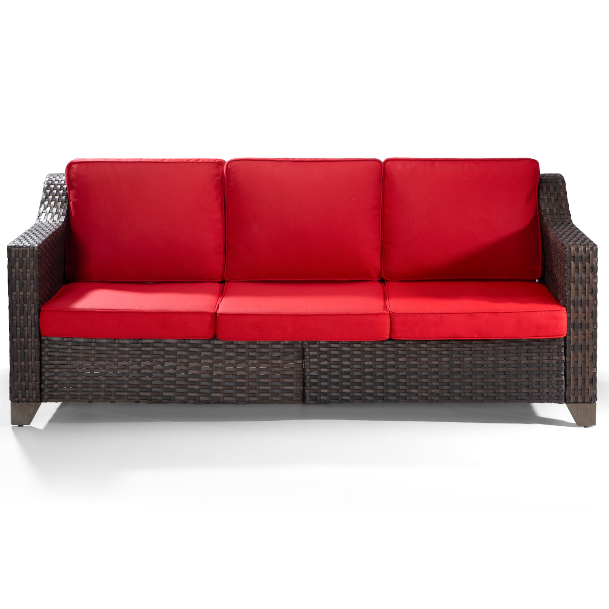 77'' Patio Sofa, All Weather Outdoor Rattan Wicker 3-Seat Sofa High Back Couch
