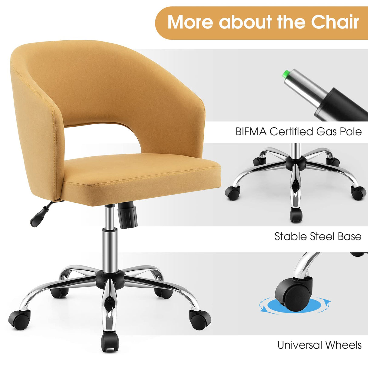 Height Adjustable Upholstered Office Chair with Hollow Back Design