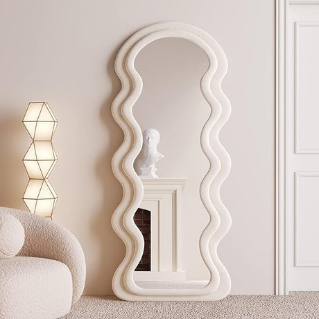 Full Length Mirror, 63" x 24" Wall Mirror, Flannel Wrapped Wooden Frame Floor Mirror