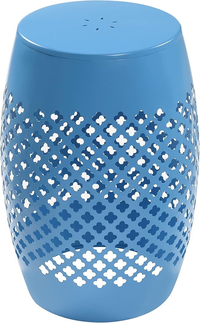 Outdoor Indoor Lace-Cut Iron Drum Side Table, Powder-Coated