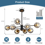 8-Light Sputnik Black Chandelier with Globe Glass Black and Gold Pendant Lights Bubble