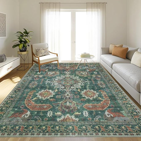 Area Rug for Living Room Machine Washable Rug for Bedroom Vintage Rug Non-Slip Backing Dinning