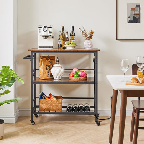 Kitchen Island with 3 Shelves, Island Table for Kitchen with Power Outlet,Kitchen Cart