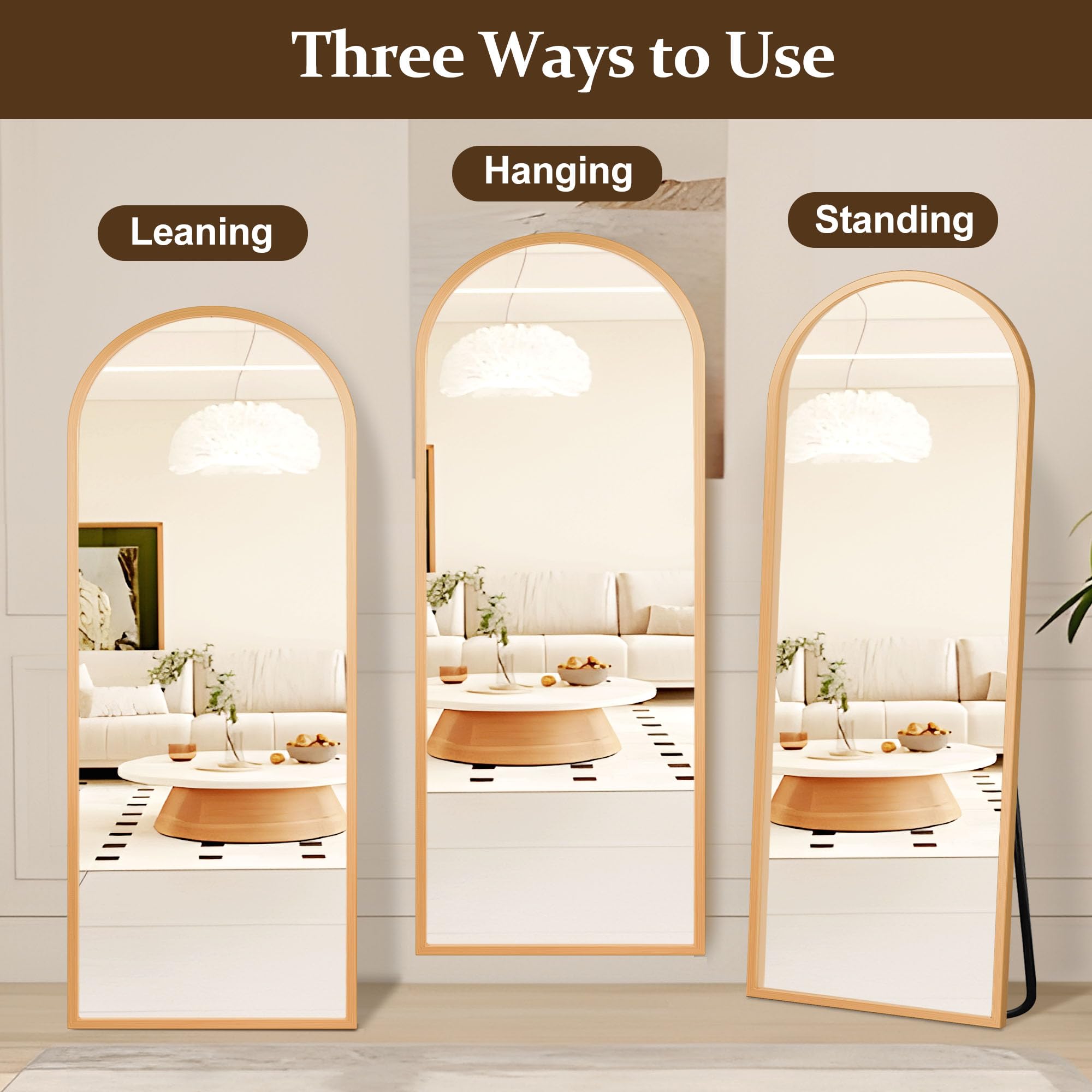 Arched Full Length Mirror with Stand 57x20 - Gold Aluminum Frame