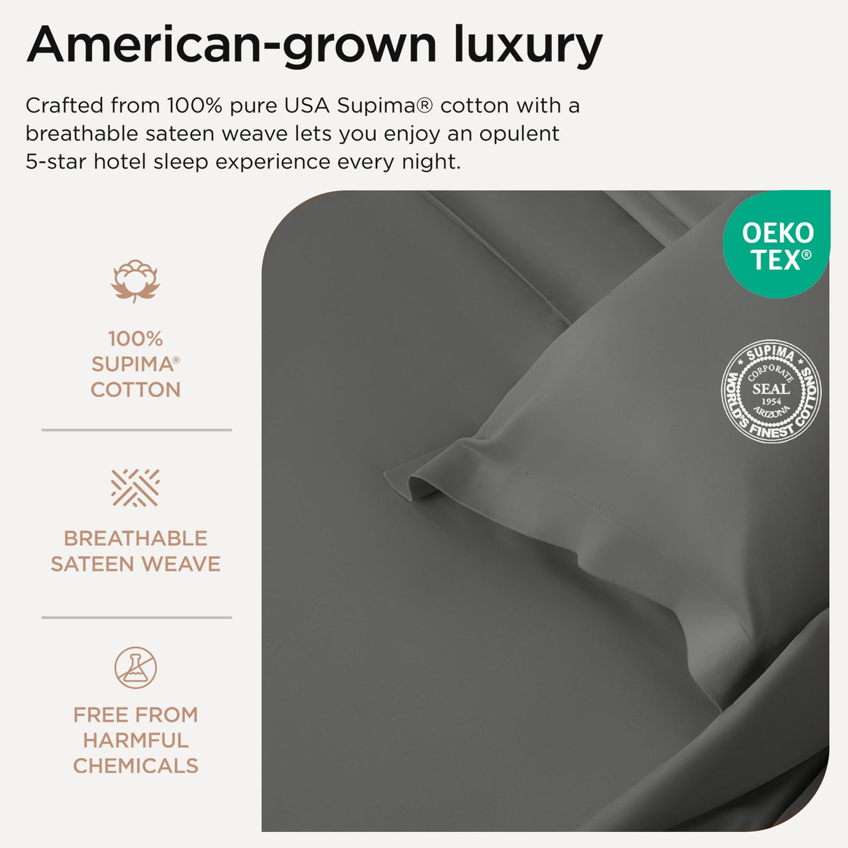 Certified 100% American Supima Cotton Luxury Sheets, California-King Sheets