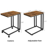 Table, C Shaped TV Tray with Metal Frame Rolling Casters, Industrial Side Table