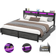King Size Bed Frame with Storage Drawers and Charging Station