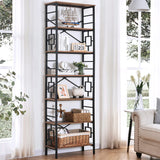 Tall Bookshelf, Industrial 7-Tier Bookshelf with Unique Design,