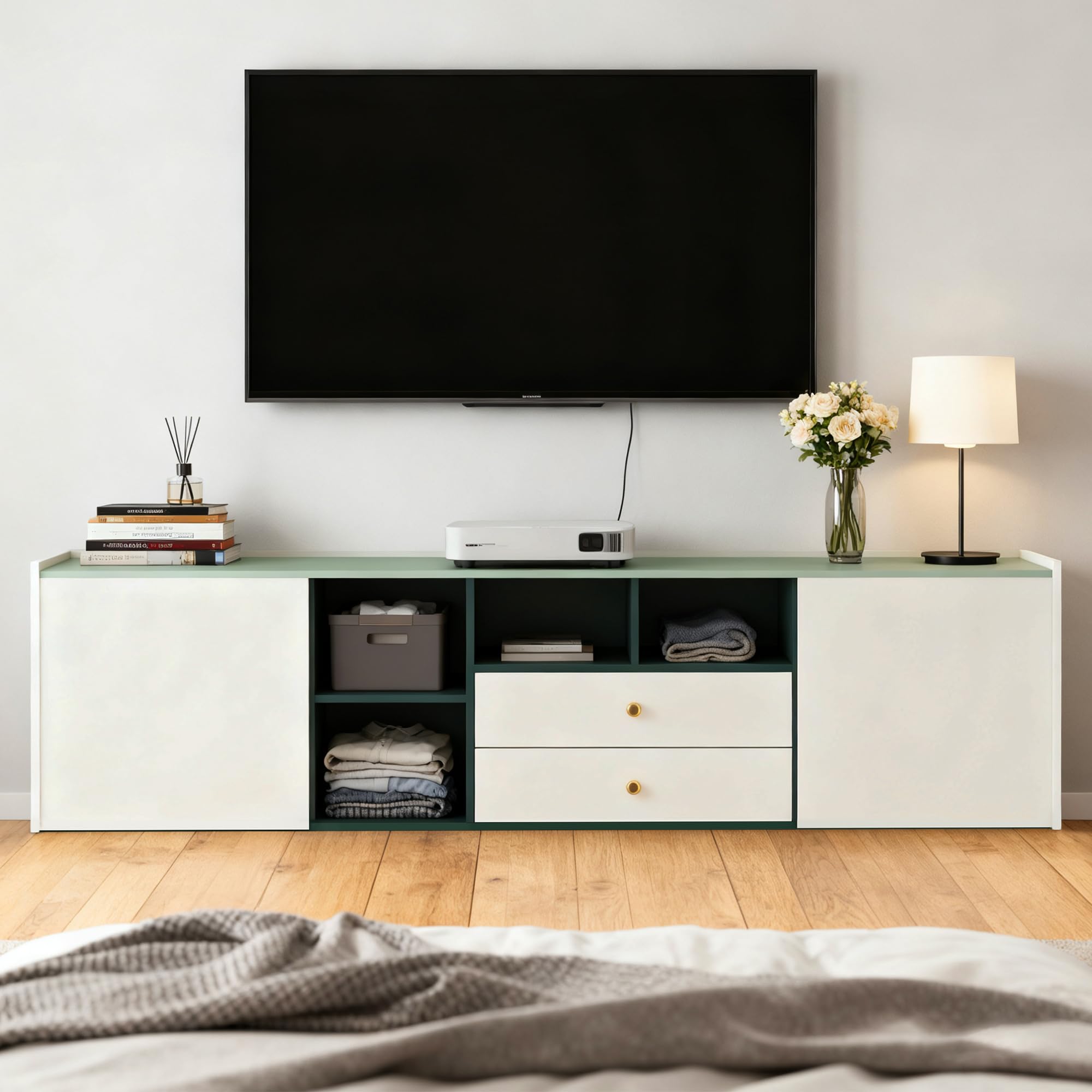78.74" Modern TV Stand with Storage - Green & White Entertainment Center
