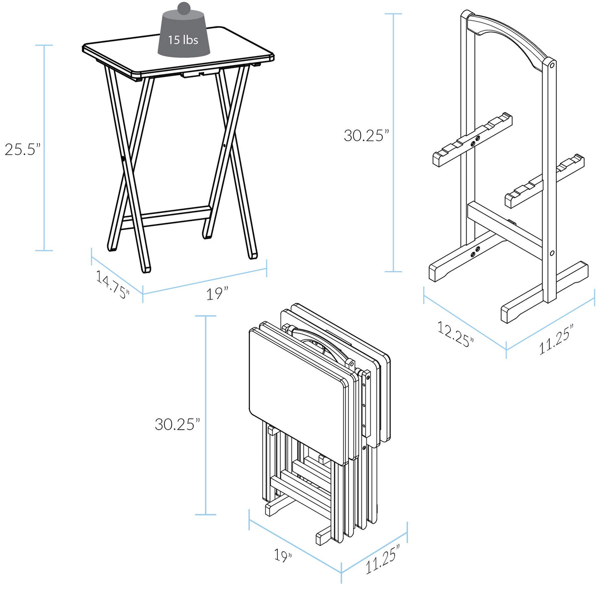 5 Piece Tray Table Set, Espresso