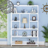 6 Tier Tall White Bookshelf, Big Metal Wooden Book Shelves Storage