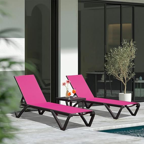 Lounge Chairs, Aluminum Patio Chaise Lounge with Side Table