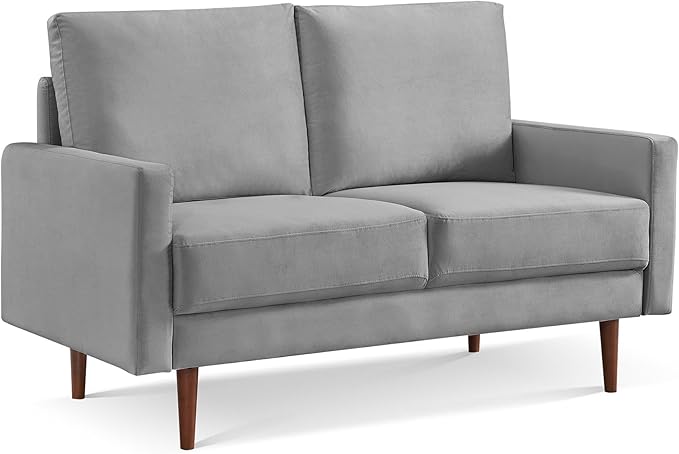 57" Gray and Dark Brown Velvet Loveseat