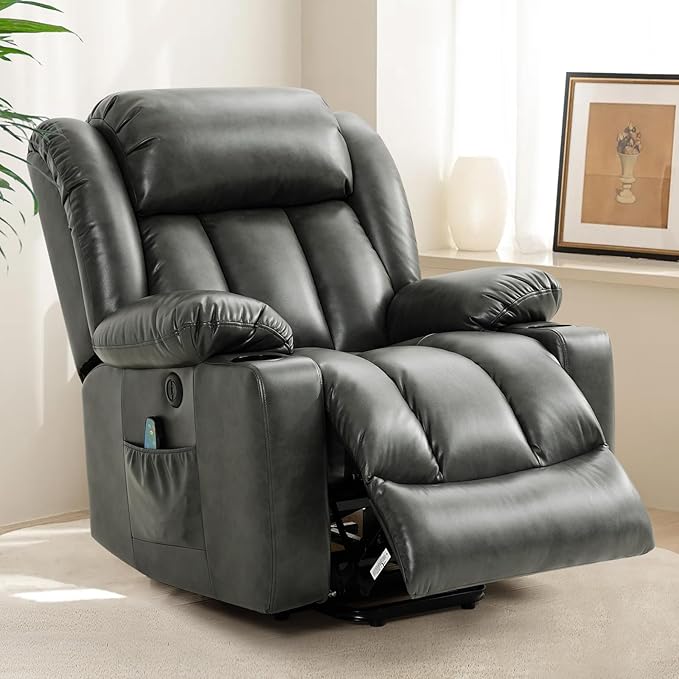 Power Lift Recliner Chair for Elderly with Massage and Heat, Breathable Leather Recliner Chair for Adults, 2 Cup Holders, USB Ports, Electric Support of Metal,Remote, Xmas Gift(Borwn)