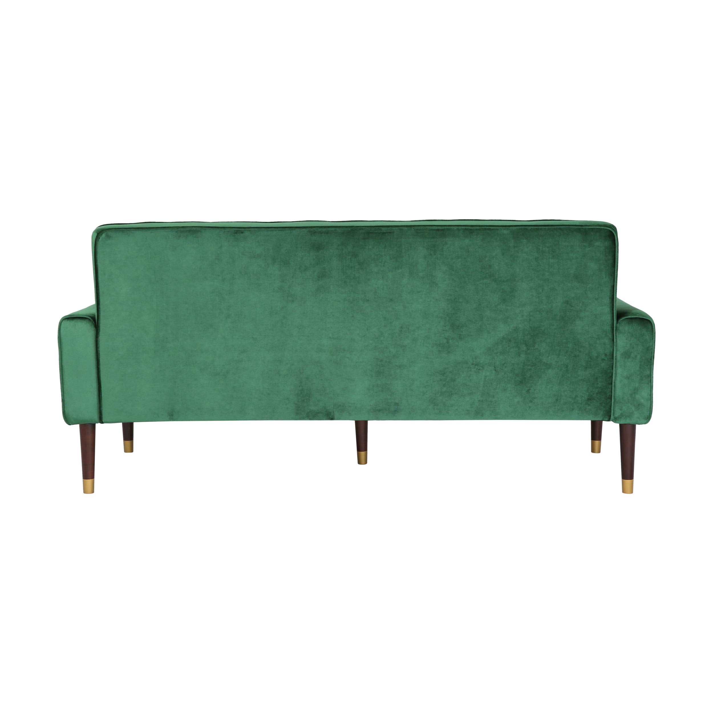 Adan Tufted Velvet Sofa Tipped Tapered Legs, Emerald and Gold Finish