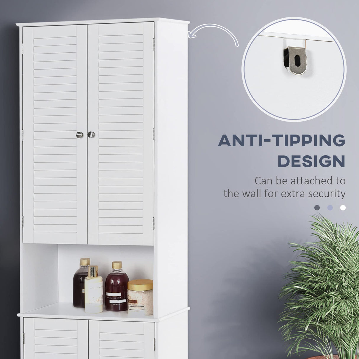 Tall Narrow Bathroom Storage Cabinet with Doors and Shelf Adjustability