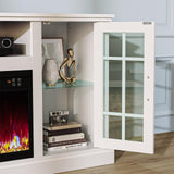 White Fireplace TV Stand with LED Lights & Power Outlets - 65 Inch