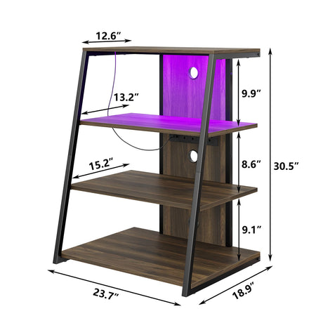 4-Tier AV Media Stand with Charge Station, Corner TV Stand with LED Lights