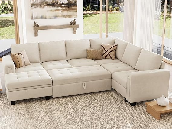 Modular Sectional Sleeper Sofa with Pull Out Bed U Shaped Sectional Sofa Couch