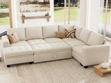 Modular Sectional Sleeper Sofa with Pull Out Bed U Shaped Sectional Sofa Couch with Storage Ottoman