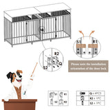 Double Dog Crate Furniture 71" Wide with 3 Drawers - Heavy Duty Wooden Kennel for 2 Large Dogs
