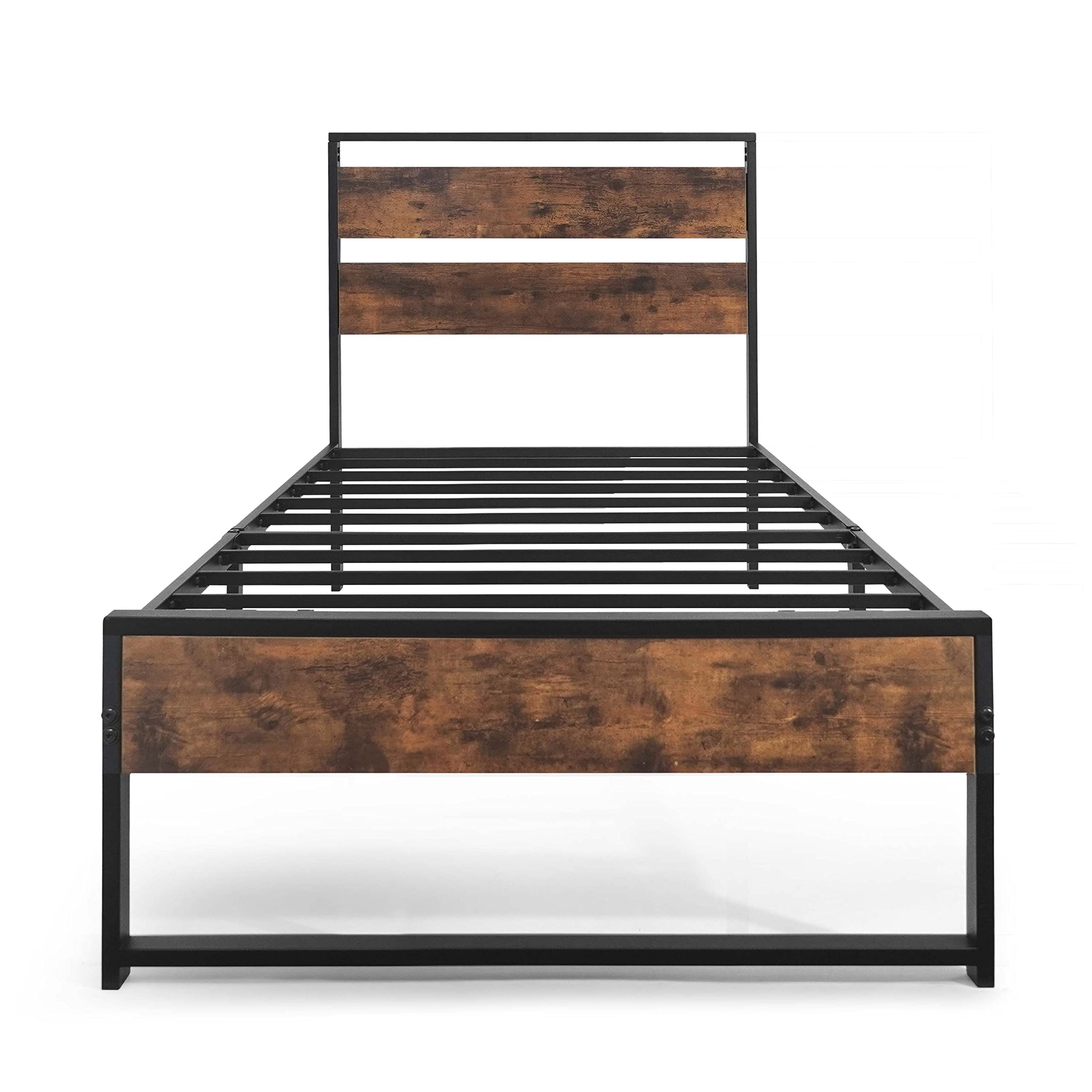 with Wooden Headboard and Footboard, Metal Platform Bed with Premium Steel Frame,