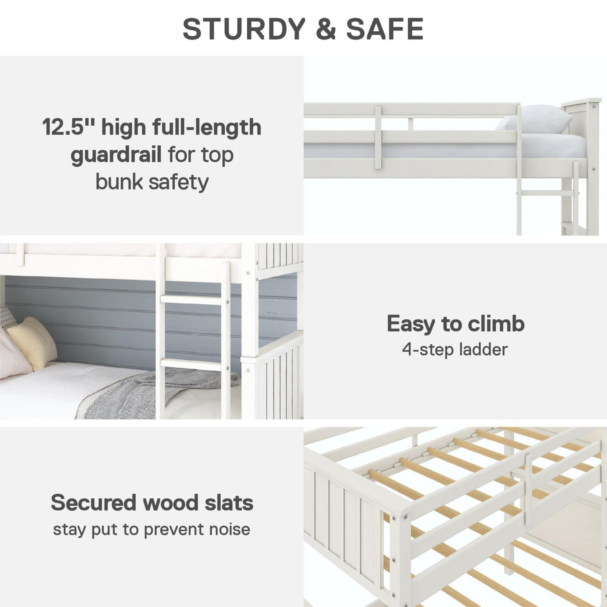 Bailen Convertible Solid Wood Bunk Bed, Stackable and Detachable Bed Frames