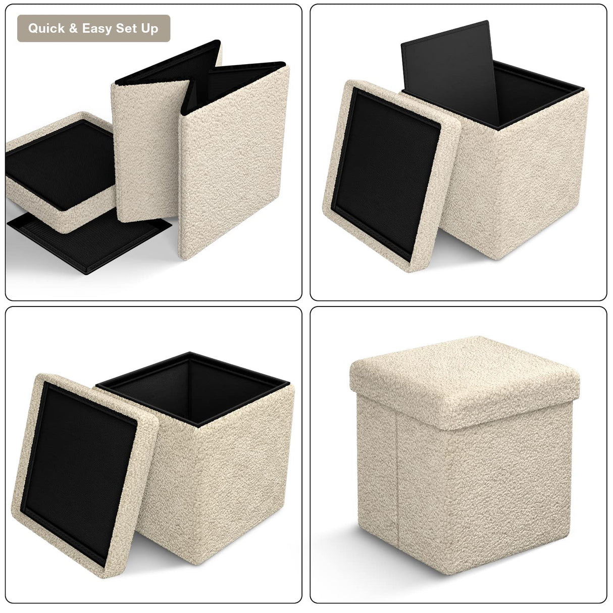 Teddy Fabric Storage Ottoman - 15 Inch Foldable Ottoman Cube - Multipurpose Cozy Ottomas