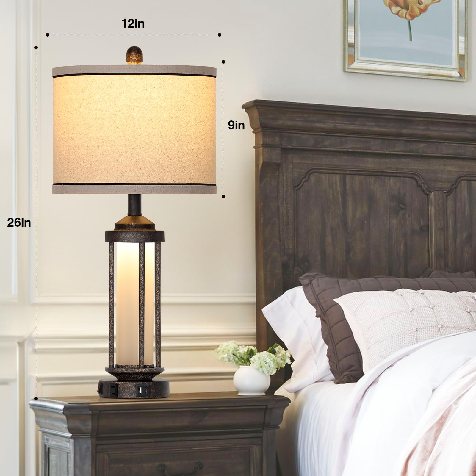 27" Farmhouse Industrial Table Lamps, Vintage Rustic Retro Beside Lamps