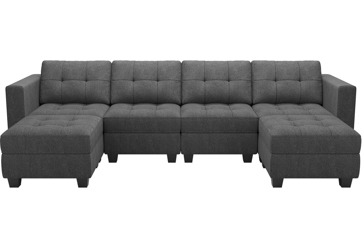 Reversible Storage Modular U-Shape Sectional Sofa Couch with Double Chaises Modular